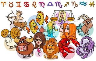 ilustração dos desenhos animados da coleção dos signos do zodíaco do horóscopo vetor