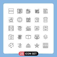pacote de interface do usuário de 25 linhas básicas de configurações de relatório calendário de cigarro calendário editável elementos de design vetorial vetor