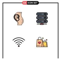 conjunto de 4 sinais de símbolos de ícones de interface do usuário modernos para dados de obstetrícia de conexão de gravidez wifi elementos de design de vetores editáveis