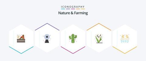 natureza e agricultura 25 pacotes de ícones planos, incluindo agricultura. milho. cacto. agricultura. cortar vetor
