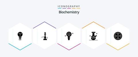 pacote de ícones de 25 glifos de bioquímica, incluindo ventilador. laboratório. tocha. frasco de demonstração. química vetor
