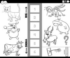 encontre o maior e o menor jogo de animais para colorir a página vetor