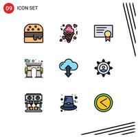 9 ícones criativos sinais e símbolos modernos de elementos de design de vetores editáveis da cidade de portão de certificado de nuvem