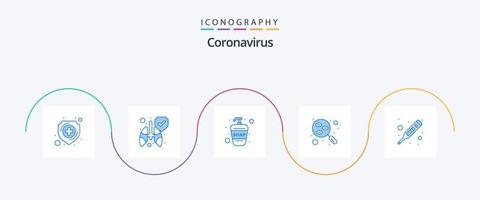 pacote de ícones coronavírus azul 5, incluindo medida. febre. sabonete líquido. amostra. laboratório vetor