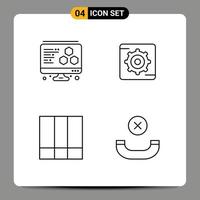 pacote de linha vetorial editável de 4 cores planas de linha preenchida simples de layout de grade de configuração de chamada de impressão desligue elementos de design vetorial editável vetor