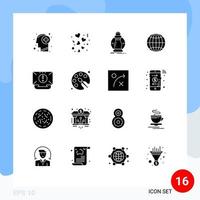 conjunto de glifos sólidos de interface móvel de 16 pictogramas de namorados globais do mundo reduz elementos de design de vetores editáveis de despesas