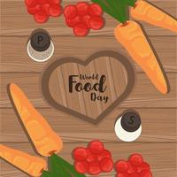 pôster do dia mundial da comida com vegetais em fundo de madeira vetor