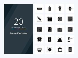 20 ícone de glifo sólido de tecnologia de negócios para apresentação vetor