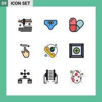 pacote de interface do usuário de 9 cores planas básicas de linhas preenchidas de elementos de design de vetores editáveis corretos verificados com o dedo