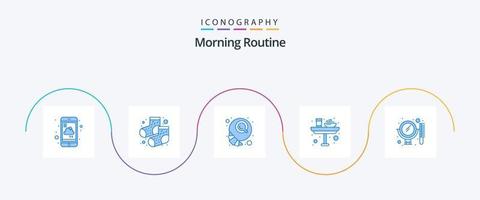 pacote de ícones de rotina matinal azul 5, incluindo beleza. vidro. café da manhã. comida. café da manhã vetor