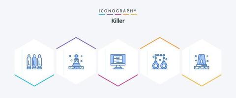 assassino 25 pacote de ícones azuis incluindo perigo. polícia. bandido. pena. algemas vetor