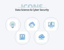 ciência de dados e design de ícone azul do pacote de 5 ícones de segurança cibernética. monitor. ciência da nuvem. dados. ciência de dados. comunicando vetor