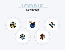 linha de navegação cheia de ícones do pacote 5 design de ícones. mapa. direção. luzes. bússola. globo vetor