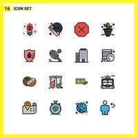 16 ícones criativos, sinais e símbolos modernos de escudo protegem a exclusão da programação da planta, elementos de design de vetores criativos editáveis