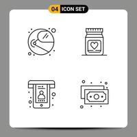 pacote de ícones vetoriais de estoque de 4 sinais e símbolos de linha para chamadas de astronauta cosmonauta coração suporte elementos de design de vetores editáveis