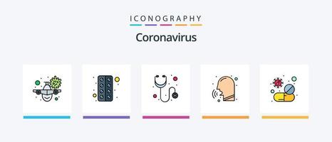 a linha de coronavírus encheu o pacote de 5 ícones, incluindo online. notícias. farmacia. navegador. Cuidado. design de ícones criativos vetor