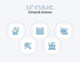 escola e ícone azul da ciência pack 5 design de ícone. copos. tubos. química. laboratório. químico vetor