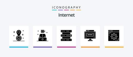 pacote de ícones do glifo 5 da internet, incluindo internet. notícias. base de dados. Diário. comunicações. design de ícones criativos vetor