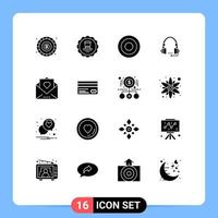 pacote de interface do usuário de 16 glifos sólidos básicos de interface de fone de ouvido de serviço, contato, chamada, elementos de design de vetores editáveis