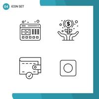 conjunto de 4 sinais de símbolos de ícones de interface do usuário modernos para elementos de design de vetores editáveis de carteira de crescimento de site completo do jogador
