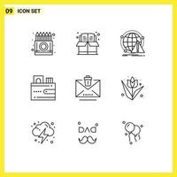 grupo de símbolos de ícone universal de 9 contornos modernos de elementos de design de vetores editáveis de computador de caixa de dinheiro de carteira