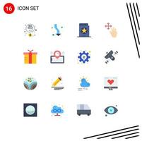 conjunto de cores planas de interface móvel de 16 pictogramas de segurar o dedo para baixo três feitiços pacote editável de elementos de design de vetores criativos