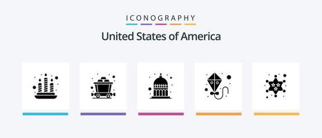 pacote de ícones eua glyph 5 incluindo . polícia. assembléia. militares. vôo. design de ícones criativos vetor