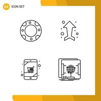 4 ícones criativos sinais modernos e símbolos de direção de seta de loja on-line de seguros elementos de design de vetores editáveis dimensionais