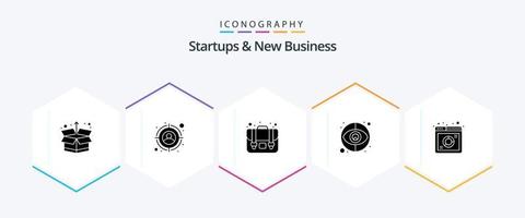 startups e novo pacote de ícones de 25 glifos de negócios, incluindo . local na rede Internet. mala. rede. análise vetor