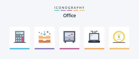 pacote de ícones do Office Flat 5, incluindo . computador portátil. dólar. design de ícones criativos vetor