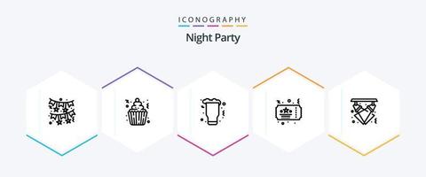 pacote de ícones de 25 linhas de festa noturna, incluindo festa. celebração. festa. bilhete. vinho vetor