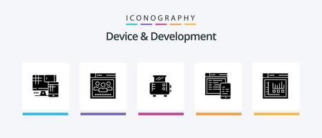 dispositivo e pacote de ícones de glifo 5 de desenvolvimento, incluindo web. navegador. brinde. móvel. projeto. design de ícones criativos vetor