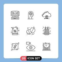 9 ícones criativos, sinais e símbolos modernos de dados de tambor, arquivos de negócios humanos, elementos de design de vetores editáveis