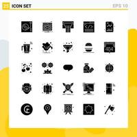 conjunto de glifos sólidos de interface móvel de 25 pictogramas de gráfico de crescimento esporte negócios web design elementos de design de vetores editáveis