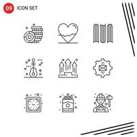 conjunto de pictogramas de 9 contornos simples de pessoas, empresários documentam elementos de design de vetores editáveis de música de negócios