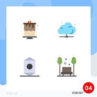pacote de 4 ícones planos criativos de elementos de design de vetor editável de invólucro de servidor de nuvem de comida de aniversário