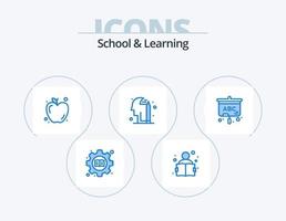 escola e aprendizagem azul icon pack 5 design de ícone. . tela. maçã. projetor. mente vetor