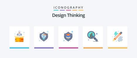 design thinking flat 5 icon pack incluindo design. píxeis. cérebro. grade. pensamento. design de ícones criativos vetor