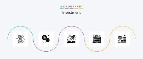 pacote de ícones de glifo 5 de investimento, incluindo seguro. investimento. dólar. loja online. investimento vetor
