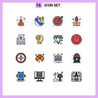 conjunto de 16 símbolos de ícones de interface do usuário modernos, sinais para bug up, objetivo, início, alvo, elementos de design de vetores criativos editáveis