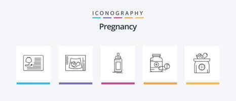 pacote de ícones de linha 5 de gravidez, incluindo bebê. furgão. líquido. ajuda. caminhão. design de ícones criativos vetor
