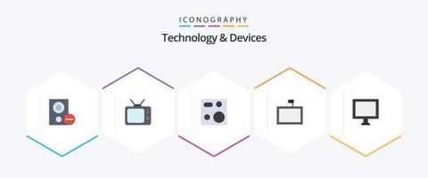 dispositivos 25 pacote de ícones planos, incluindo exibição. parede. culinária. televisão. produtos vetor