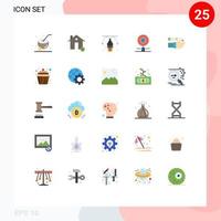 conjunto de cores planas de interface móvel de 25 pictogramas de propriedade encontrar elementos de design de vetores editáveis de caminho de direitos autorais de porcentagem