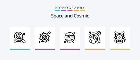 pacote de ícones da linha espacial 5, incluindo . nave espacial. balão. espaço. carro espacial. design de ícones criativos vetor