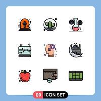 9 interface do usuário pacote de cores planas de linha cheia de sinais e símbolos modernos do feminismo monitor cactos pesquisa científica médica elementos de design de vetores editáveis