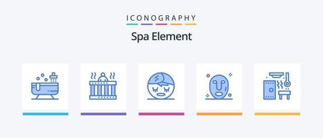 pacote de ícones de elemento de spa azul 5, incluindo sauna. quente. molas. spa. facial. design de ícones criativos vetor
