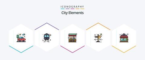 elementos da cidade 25 pacote de ícones de linha preenchida, incluindo . cafeteria. ficar em pé. cafeteria. rua vetor