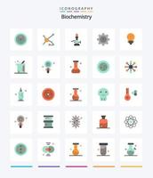 bioquímica criativa 25 pacote de ícones planos, como química. engrenagem. dna. tocha. luz vetor