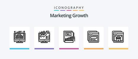 pacote de ícones de linha 5 de crescimento de marketing, incluindo investimento. crescimento. gráfico. flor. sucesso. design de ícones criativos vetor