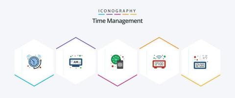 gerenciamento de tempo 25 pacotes de ícones planos, incluindo relógio. mesa. tempo. digital. desperdício vetor